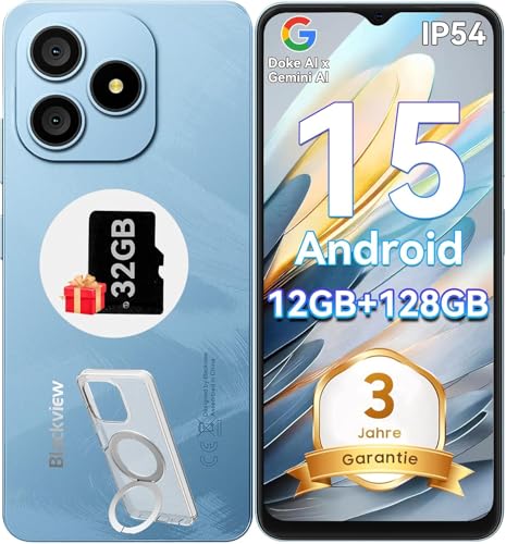 Blackview Wave 9C Handy Ohne Vertrag, Android 15 Phone, 12GB+128GB/2TB TF, 6.56', 5000mAh Smartphone Ohne Vertrag Günstig, IP54, 13MP+8MP, Fingerabdruck/GPS/OTG/Ring-Halter Handyhülle