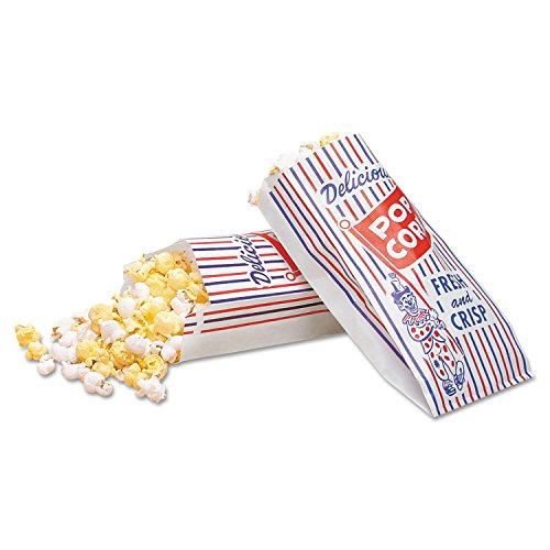 BGC 300471 Pinch-Bottom Paper Popcorn Bag, 4w x 1-1/2d x 8h, Blue/Red/White