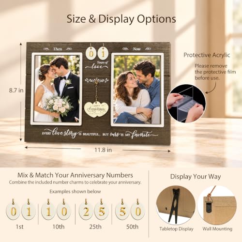 Anniversary Picture Frame, Then & Now Gift for Couples, 1-99 Years - Image 2
