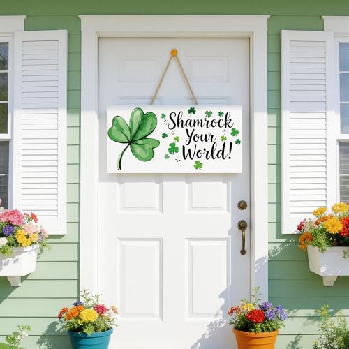 Image of OHOME St Patricks Day Decorations - Hanging Wooden Sign for Wall Home Door Birthday | Shamrock Decorations Wood Wreaths Irish St Patty's Day Accessories Party Favors - St. Patrick's Day Decor