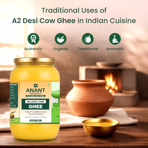 Image of Anant Organics Bilona Cow Hand Churned Vedic Method A2 Cow Milk Ghee Glass Bottle 1L