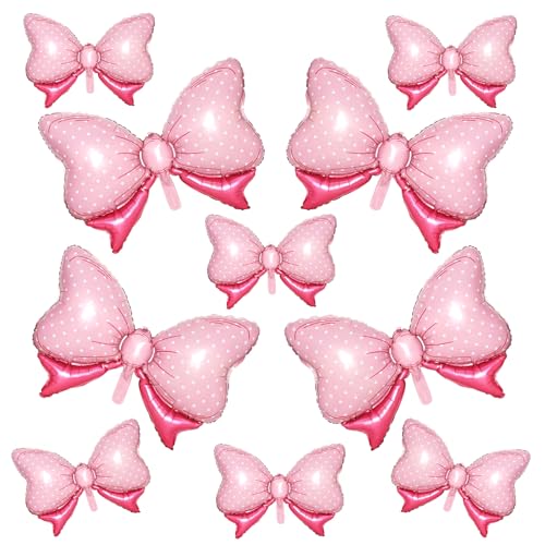 Image of 10pcs Pink Bow Balloon, Light Pink Bows Balloons, Pastel Giant Bow Foil Balloon With Two Sizes For Birthday Baby Shower Girls Women Party Wedding Bridal Shower Bachelorette Engagement Decorations