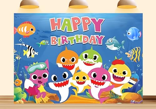 5X3ft Shark Backdrop for Happy Birthday Party Decorations Coloful Cartoon Whale Under The Sea Photography Background for Baby Shower Kids Photo Booth Props