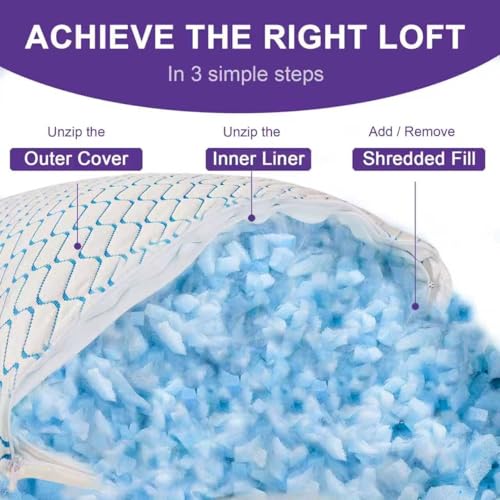 Memory Foam Pillows King Size Set of 2,Adjustable Cooling Firm Pillow for Side Back Stomach Sleepers with Washable Removable Cover