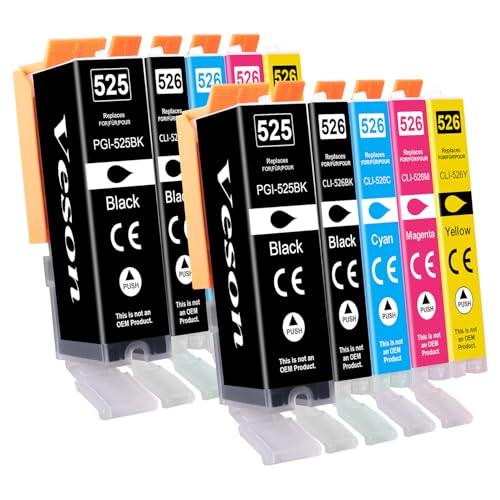 Veson PGI-525 CLI-526 Druckerpatronen Kompatibel mit Canon 525 526 für Canon MG5350 patronen für PIXMA MG5150 MG5250 MG5140 MG5240 IP4800 IP4850 IP4900 IP4950 IP6500 IX6550 MX885 MX715 (10er Pack) Veson PGI-525 CLI-526 Druckerpatronen Kompatibel mit Canon 525 526 für Canon MG5350 patronen für PIXMA MG5150 MG5250 MG5140 MG5240 IP4800 IP4850 IP4900 IP4950 IP6500 IX6550 MX885 MX715 (10er Pack)