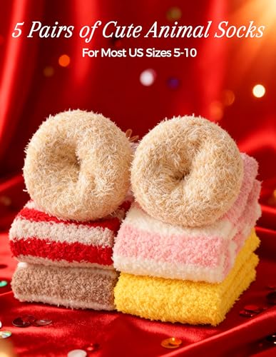 Image of TEHOOK Warm & Cozy Gifts for Women, Fluffy Fuzzy Plush Sleeping Slipper Socks - Soft Warm Fabric