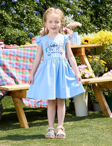 Image of Disney Frozen Elsa Princess Minnie Mouse Stitch Toddler Girl Dresses 2 Pack Short Ruffle Sleeve Costume Set Outfit 2-13 Years