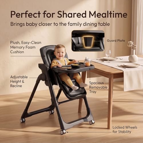 Image of StarAndDaisy Multifunctional Baby High Chair for Boy & Girl with Automatic Swing Cradle, Foldable Feeding Chair, Removable Dining Tray, Adjustable Backrest & Footrest for Infants & Toddler-Black