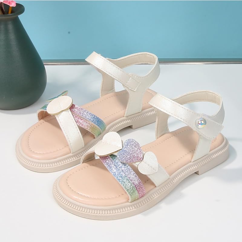 Image of kkdom Girls Cute Heart Sandals Open Toe Summer Flats Dress Sandals Shoes