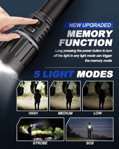 Image of Victoper Rechargeable Flashlight, Titanium 5 Modes Zoomable Flash Light, Bright Real 1500 High Lumens Flashlights, LED Power Display Tactical Flash Lights Holster for Camping Essential Men