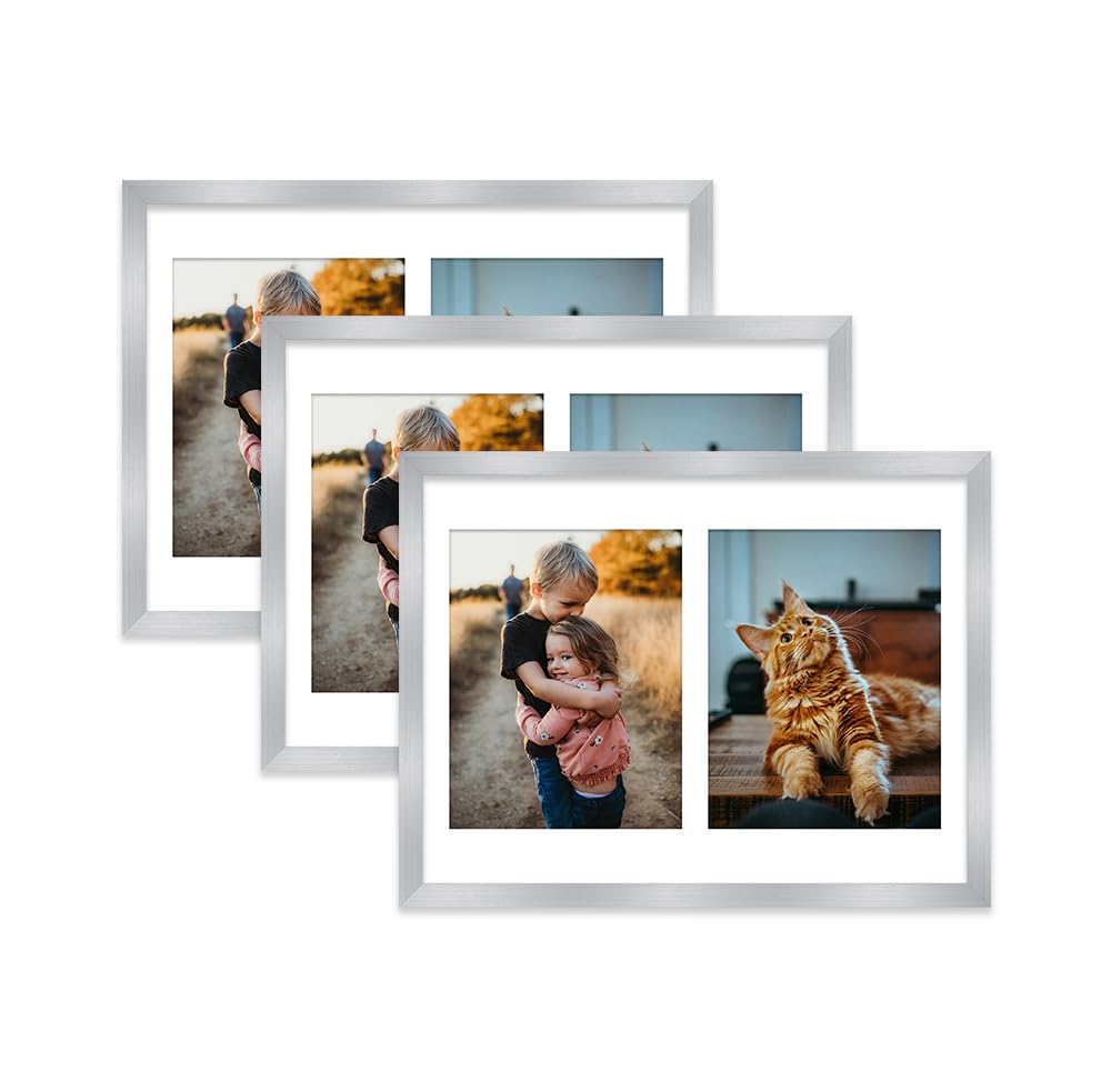Silver Multi Photo Frame - Holds 2 x 9x7 Pictures, Family Collage Picture Frame for Wall Display, 16x12 Frame size, Set of 3