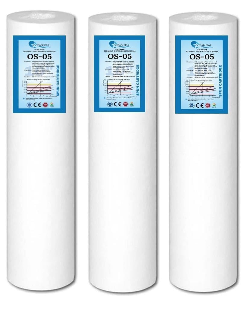 OCEAN STAR TECHNOLOGIES -Spun Filter Candle For Ro Water Purifiers Pack Of-(3),Ensuring Clean,Safe,&Pure Drinking Water,Filter Housing Of All Water Purifier,Pp Spun Cartridge Pre Filter(White)