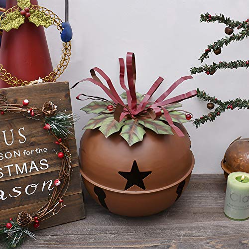 Rustic Metal Jingle Bell Decoration Cut Out Star Decorative Jingle Bells Christmas Tree Ornament Xmas Holiday Decor Rustic Red (XL)