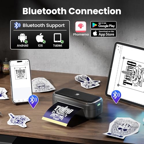 Phomemo TP31 Tattoo Drucker, Aufgerüstet Mini Tattoo Stencil Drucker 3 Zoll, Tattoodrucker Tattoo Papierzuführung mit 30pcs Papier, Tattoo Printer Bluetooth Kompatibel mit Smartphone und Tablet