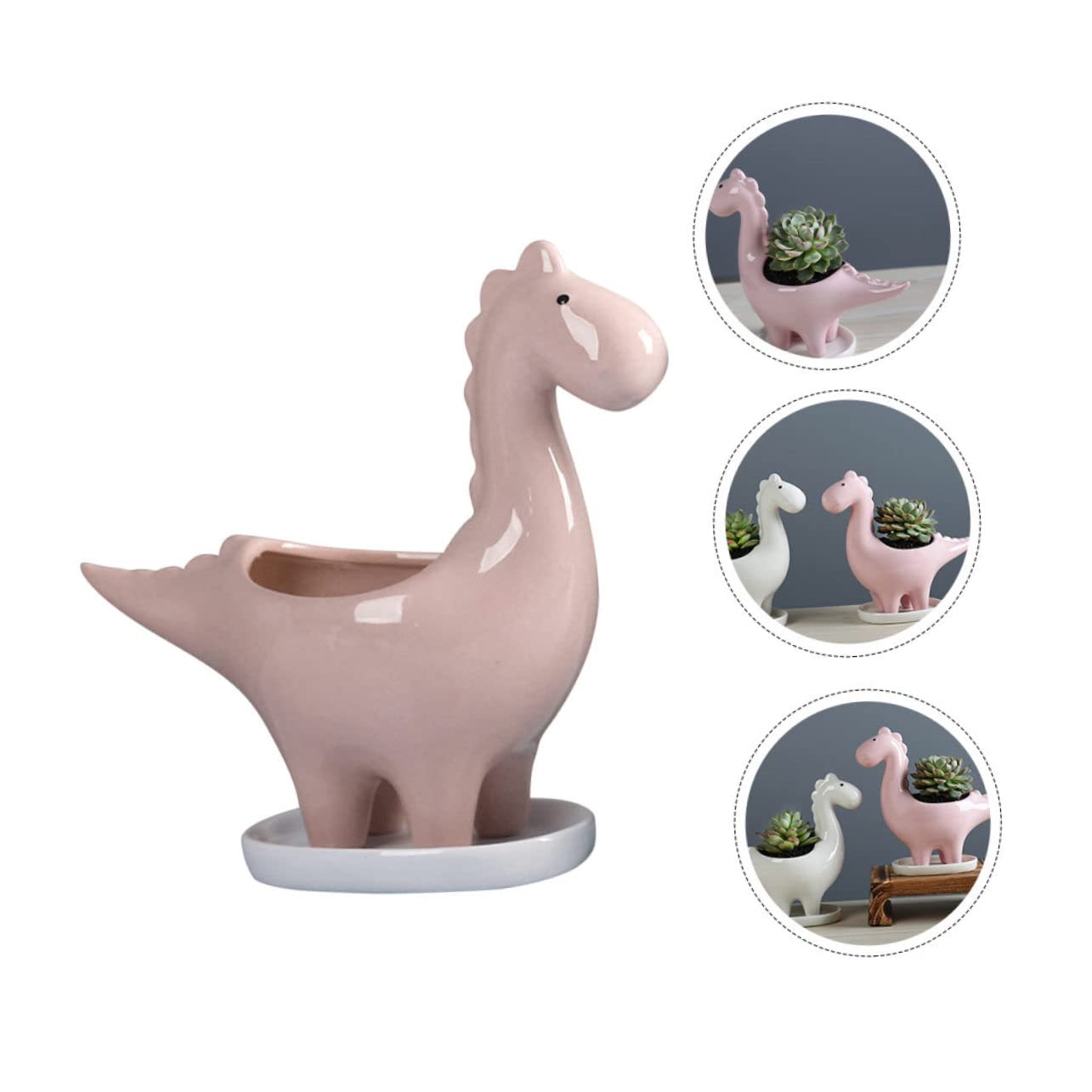 BESPORTBLE Dinosaurier-Blumentopf Aus Keramik – 18 X 7,3 Cm, Himmelblau, Für Sukkulenten & Dekoration