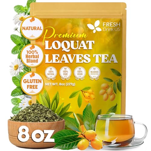 Image of FreshDrinkUS, Premium 8oz Loquat Leaves | Dried Loquat Loose Leaf Tea | Eriobotrya japonica | Naturally Dried, Cut & Sifted | Herbal Tea Ingredient. Sugar-Free. Caffeine-Free. Vegan