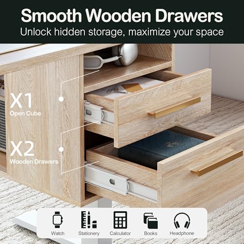ModernMate Standing Desk with 4 Drawers, 47.2 x 23.6 Inch Whole Piece Height Adjustable Electric Sit Stand Desk, Computer Home Office Workstation with Open Storage Shelf, Light Walnut