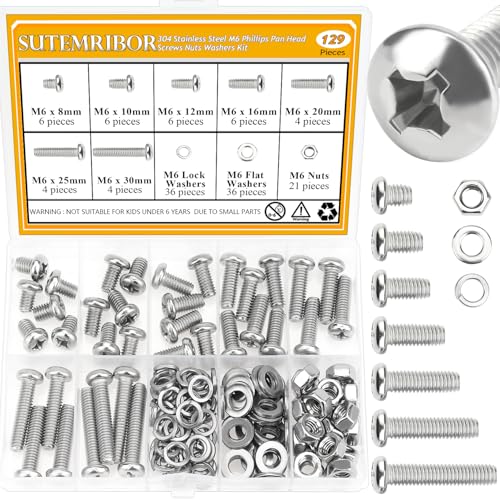 Vis à métaux M6 tête cylindrique cruciforme entièrement filetée en inox 304