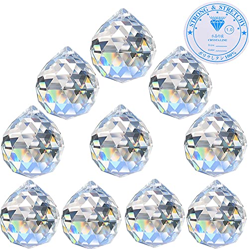 Hisredsun 40mm 10 pcs Crystal prism Ball with nylon thread,Glass Chandelier K9 Hanging Faceted Prism Balls Window Rainbow Suncatcher Decoration prism Suncatcher,rainbow maker (40MM10PCS)