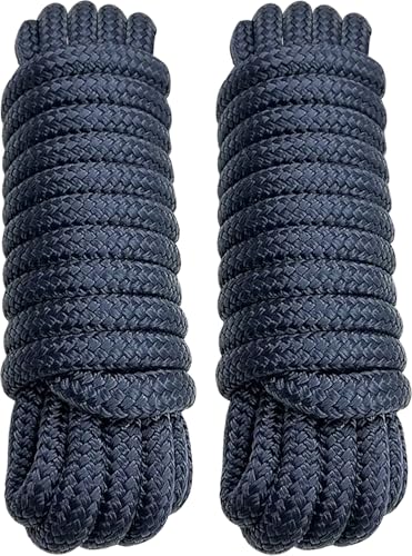 PACTHSD Double Braid 5/8 x 15 Boat Dock Lines (2-Pack) Nylon Boat Ropes for Docking with 15 Spliced Eye Heavy Duty Marine Rope Soft & Durable Boat Lines for Pontoon and Light Boat (Navy Blue)
