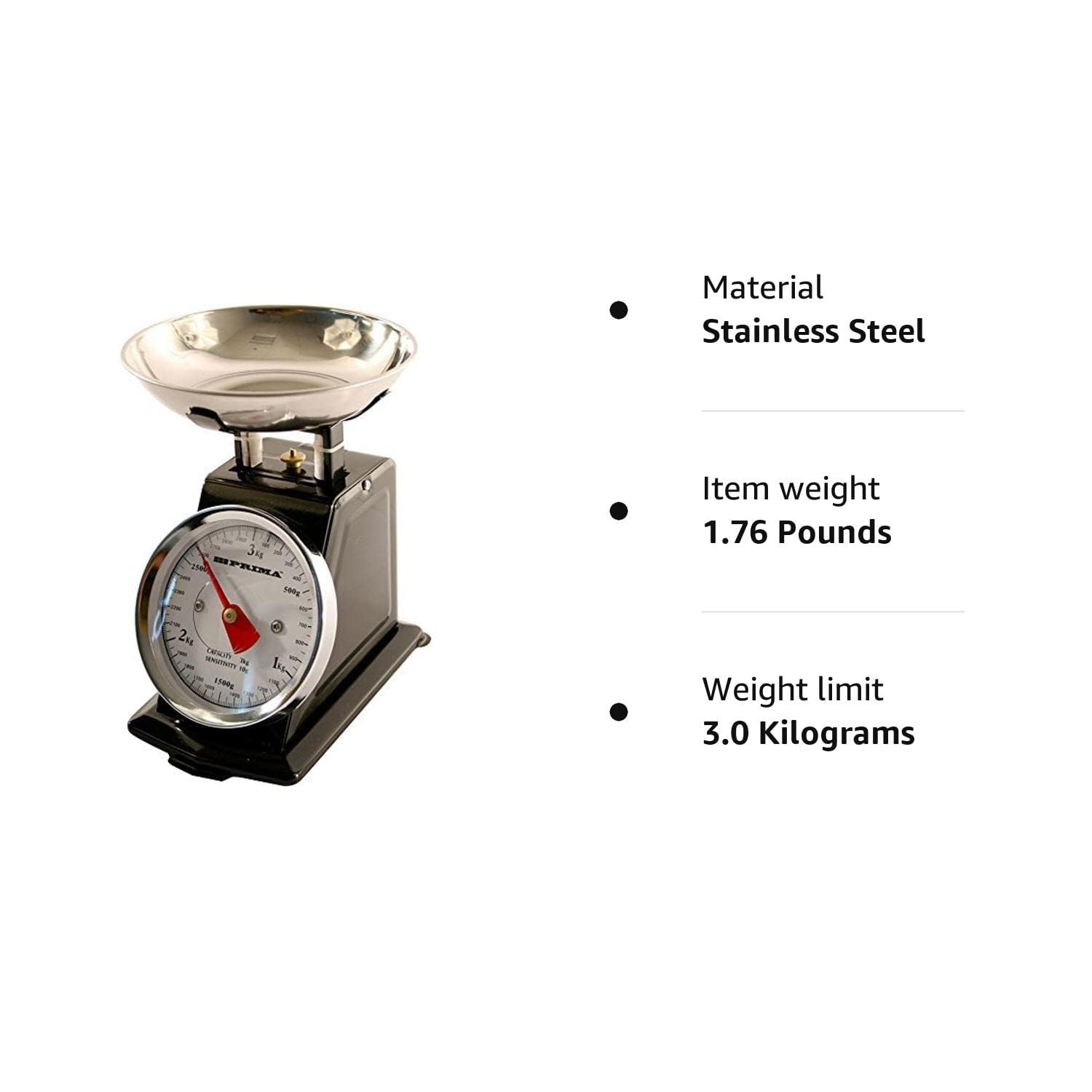 Bilancia meccanica da cucina, classica, in stile retrò, 3 kg, Nero