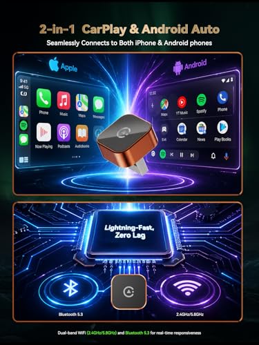 Image of 2026 Wireless CarPlay & Android Auto Adapter, Mini 2-in-1 Plug & Play Dongle Converts Wired to Wireless - Auto Reconnect, Low Latency, Works with iOS 10+ & Android 11+ for After 2016 Cars