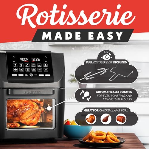 Gourmia Air Fryer - 14 Qt All-in-One Oven with Rotisserie, Digital Display with 12 Presets, Roast, Bake, Broil, Dehydrate, Dishwasher Safe Accessories, Black - Image 6
