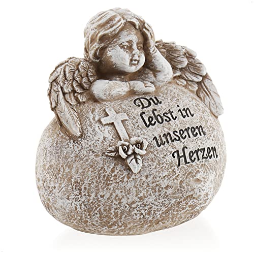 com-four® grave decoration in heart shape with angel, memorial stone with inscription, cross and roses - Image 2