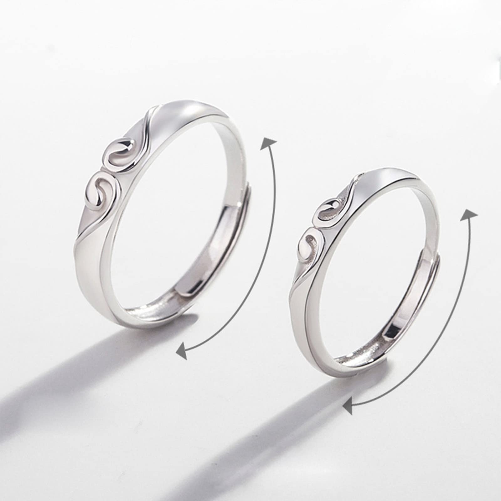 Anillos de compromiso, par de 2 unidades, anillos de pareja, 3,5/2 mm, diseño de mono estrecho, elegante paquete de regalo, regalo para mujeres en San Valentín (ajustable)