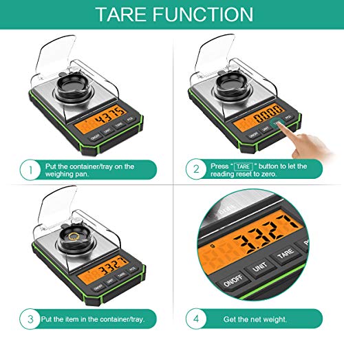 ORIA Digitale Zakweegschaal, 50g/0,001g Mini Precisie Weegschaal, met kalibratiegewicht van 50g en Elektrostatische Pincet, LCD-scherm met achtergrondverlichting (Inclusief Batterij) - Groente - Image 5