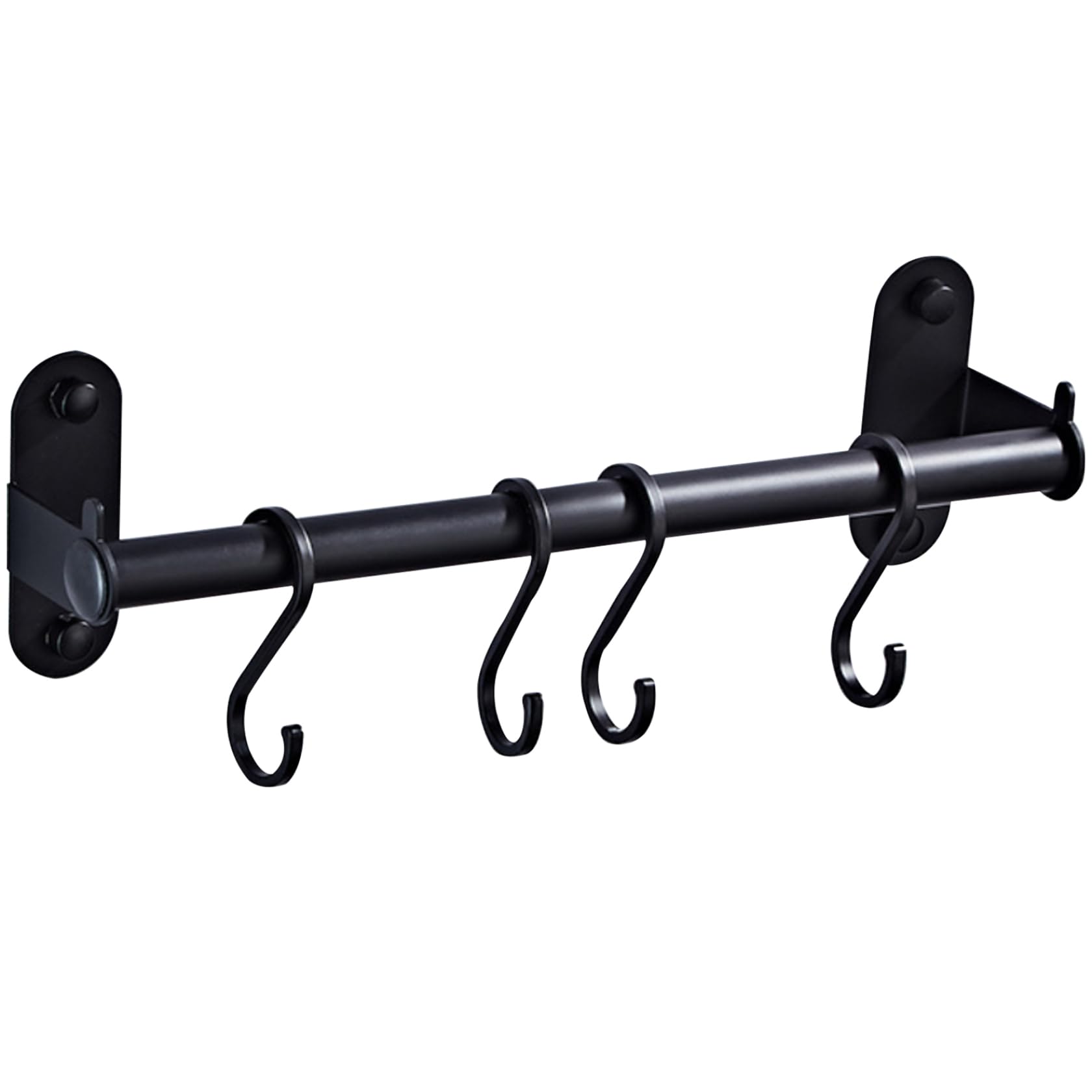 Uanqfegy Pot Rack Wall Mounted - 12 Inch Kitchen Rail with 4 Hooks, Aluminum Hanging Rack for Pans Pots