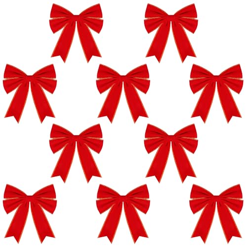 Maniaacer 20 Packs Christmas Velvet Bows 13 x 9 inch Red Velvet Bow Ornament for Tree Large Premade Red Bows for Outdoor Indoor Xmas Tree Wreath Door Holiday Decoration