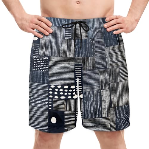 Men's Swim Trunks Size S Abstract Fabrics with Mesh Lining Soft Breathable Quick Dry Beach Shorts Dark Gray