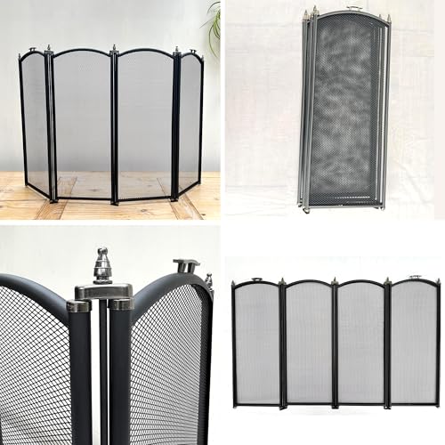 Pantalla de chimenea plegable de 4 paneles con malla de protección 8