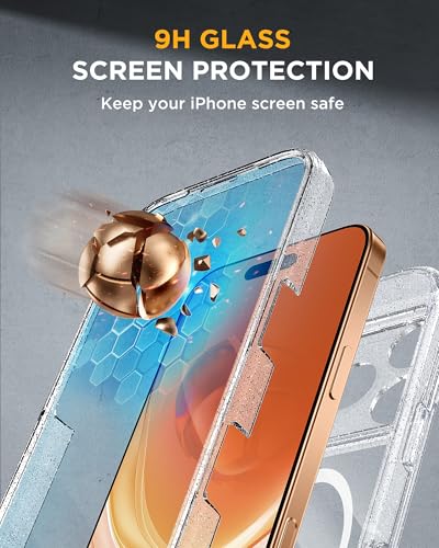 Image of Miracase Magnetic for iPhone 17 Pro Case 6.3 inch [Compatible with MagSafe] Full-Body Phone Case with Built-in Glass Screen Protector & Camera Control,Drop Proof iPhone 17 Pro Cover, Clear Glitter