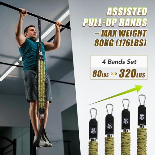 Image of ALongSong Pull Up Assistance Bands with Foot Support Pedal - Upgraded Heavy Duty Resistance Bands Adjustable Weight /Height with Bands&Measured Strap for Strength Training Home Gym