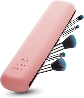 WLLHYF Travel Makeup Brush Holder, Silicone Makeup Brush Case Bag Trendy Make Up Brush Organizer Waterproof Small Cosmetic Brush Holder Travel Essentials for Women Girls, Pink, Fashion