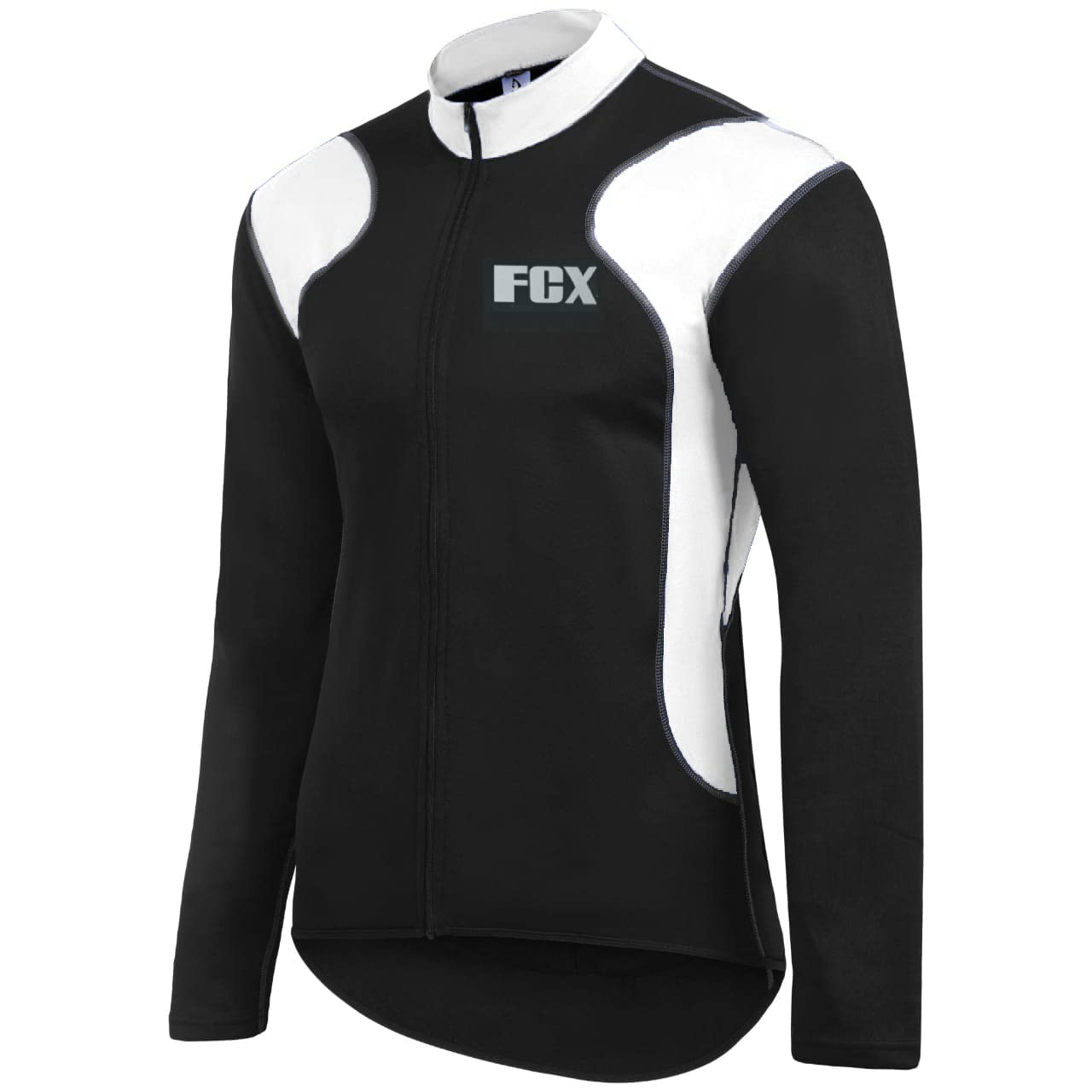 FCX Mens Cycling Jersey Long Sleeves Thermal Outdoor Bike Riding Bicycle Top Winter Cycling Fleece Jersey (Black-White, Large)