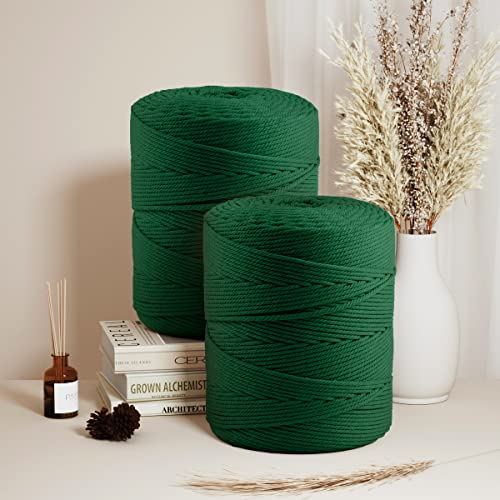Image of ZUEXT Macrame Cord, Blackish Green, 4mm x 547yds Cotton String Macrame Yarn | Natural Handmade, 4 Strands Twisted Cotton Rope, for Craft Wall Hanging Weaving Tapestry Dream Catchers Hanger DIY Gift, 500m