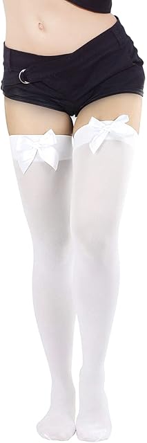 White Stockings for Women, White Knee High Socks with Bows, Medium Thickness Thigh Highs Socks, Satin Bow over The Knee Socks, Long White Socks, White Tights Knee Socks for Women, for Girls Ladies
