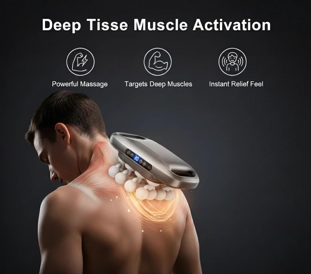 16-Head Deep Tissue Body Massager with Heat, 3 Modes & 30 Intensities, Multi-Head Back Massager for Full Body Relief, Quiet Percussion Massager for Back, Neck, Legs, Waist,1800mAh Battery