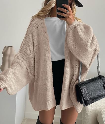 Image of PRETTYGARDEN Womens Oversized Cardigan Sweaters 2026 Fall Long Lantern Sleeve Knit Open Front Lightweight Sweater