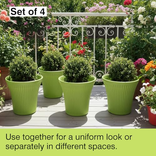 Image of GARDENS NEED 10 Inches Tancy Round Flower Pot | Set of 4 | Lemon Green | Plastic Planter Pots for Indoor & Outdoor Home, Office & Balcony Decoration
