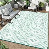 Enyhom Outdoorteppich Groß, Plastik Wende Außenteppich Bodenmatte, Wasserfest Faltbare Picknickdecke RV Camping Teppich Garten Balkon Indoor Teppich Terrassenteppich (Grün, 180 x 270 cm)