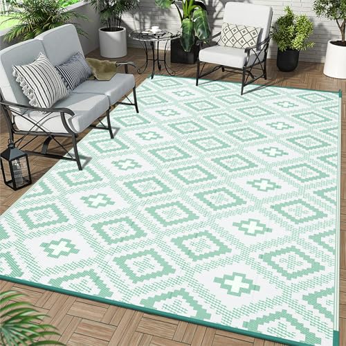 Enyhom Outdoorteppich Groß, Plastik Wende Außenteppich Bodenmatte, Wasserfest Faltbare Picknickdecke RV Camping Teppich Garten Balkon Indoor Teppich Terrassenteppich (Grün, 180 x 270 cm)