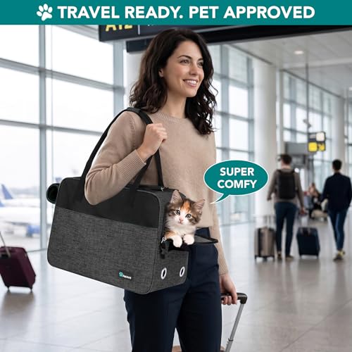 PetAmi Dog Purse Carrier for Small Dogs Cats, TSA Airline Approved Soft-Sided Pet Carrier with Pockets, Ventilated Travel Tote Bag with Bed & Shoulder Strap, Puppy Kitten, Max 12 lbs, Heather Charcoal by PetAmi - Image 6