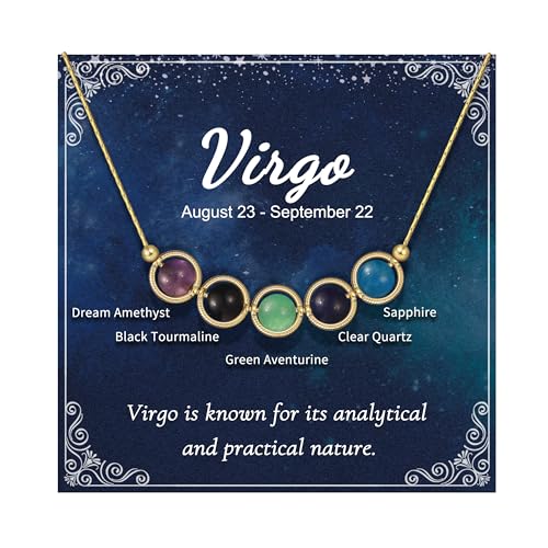 Nymerianoble Gold Virgo Necklace for Women Girls Sister Birthday Gifts Healing Crystal Necklace Natural Stone Necklace Girls Spiritual Jewelry Virgo Gifts for Women Daughter Girlfriend