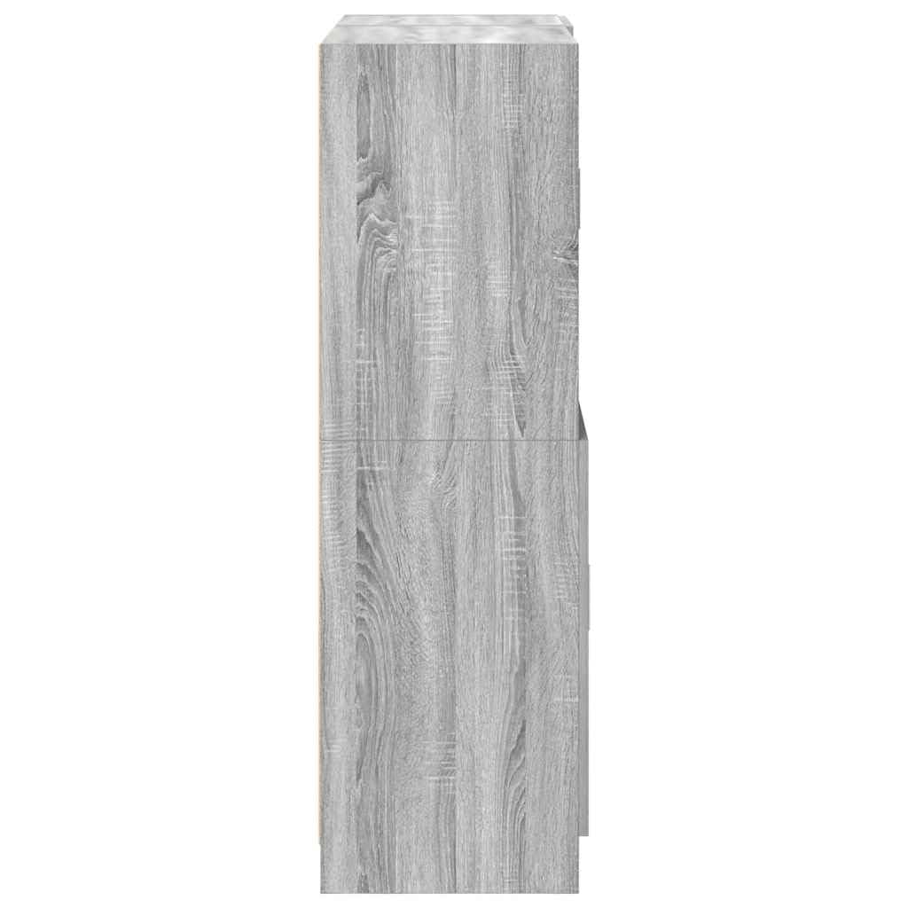 Juego de 2 unidades de armario de cocina gris Sonoma, armario de almacenamiento de madera, armario multiusos con puertas y compartimentos abiertos para cocina, oficina y comedor, 95 x 41,5 x