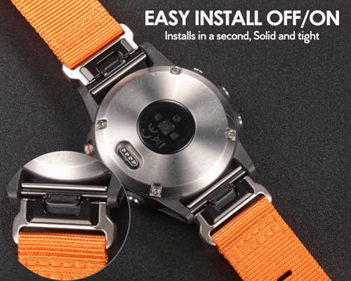 Image of HEMSUT Premium Nylon Watch Band for Garmin Quick Fit Watch - 20 /22 /26mm, Glossy Durable Non-Taper Strap with Tang Buckle Military Strap for Fenix Forerunner Approach MARQ Epix Tactix Quatix D2 Series