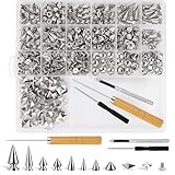 Windspeed 543P Punk Spikes and Studs Kit with 8 Size Punk Metal Tree Spikes Studs and 2 Size Pyrami Studs Flat Back Rivets for Leather Clothing Shoes DIY Craft Decorations